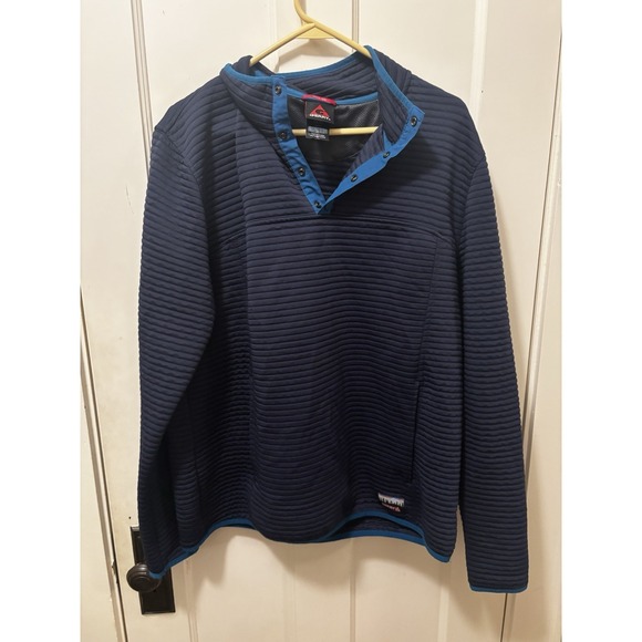 Gerry Weber Other - Gerry Mens Quilted Snap Neck Pullover Navy Blue Ribbed Fleece Jacket XL